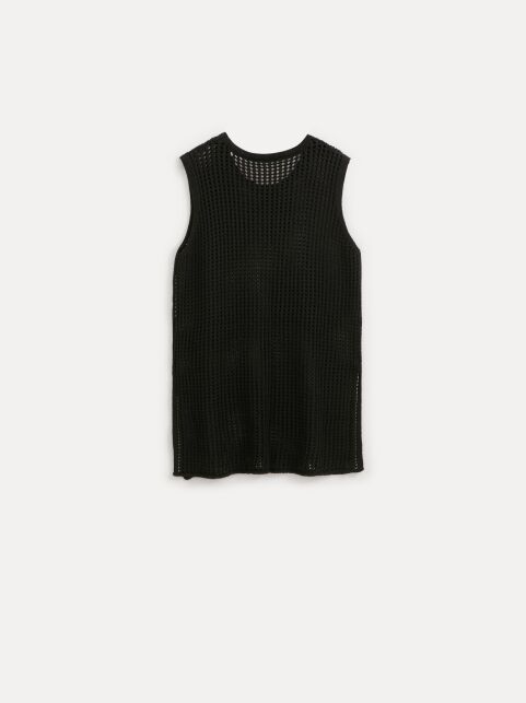 Ажурный жилет с разрезами из пряжи с хлопком и модалом LDK2558 - купить в интернет-магазине Conte