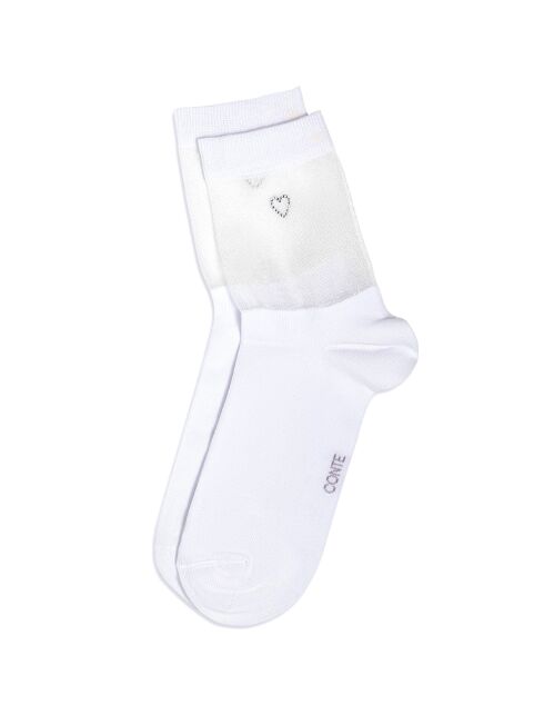 Хлопковые носки со вставкой из прозрачной сетки и стразами в форме сердца - купить в интернет-магазине Conte