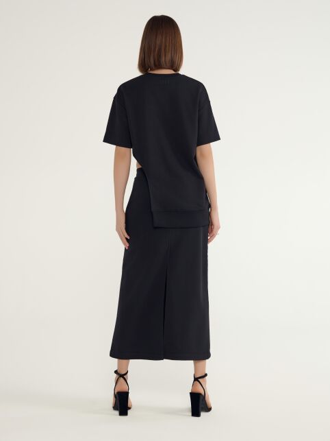 Удлинённая футболка из футера с фигурным вырезом по низу LD 3074 - купить в интернет-магазине Conte