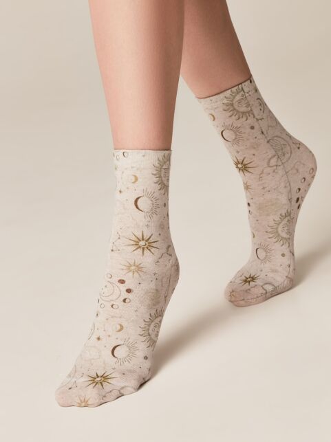 Носки с принтом из смесовой пряжи с хлопком и льном «Сosmos» - купить в интернет-магазине Conte