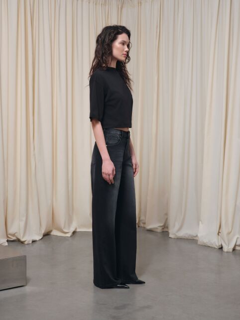 Чёрные джинсы wide leg с дополнительной петлёй для кастомизаций CON-800 - купить в интернет-магазине Conte