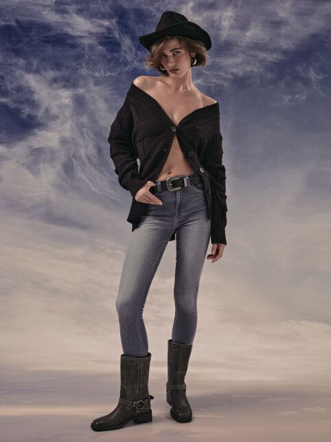 Джинсы skinny с высокой посадкой и эффектом потертости CON-669 - купить в интернет-магазине Conte