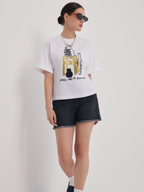 Футболка из хлопка с манжетами по рукавам и рисунком «Still life» LD 2680 - купить в интернет-магазине Conte