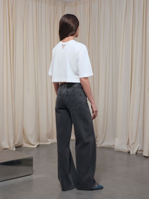 Чёрные джинсы wide leg с эффектом потёртостей и двойными шлёвками CON-802 - купить в интернет-магазине Conte