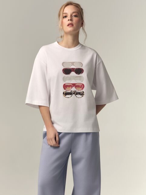 Хлопковая футболка с рисунком «Glasses» и рукавами до локтя LD 3449 - купить в интернет-магазине Conte
