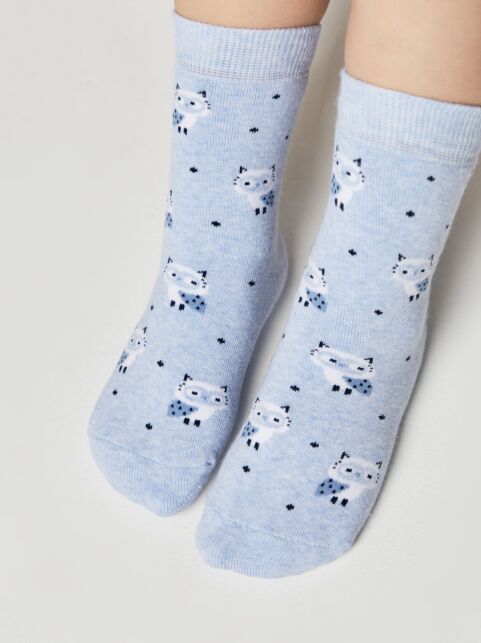 Махровые голубые носки SOF-TIKI с рисунком «котята» - купить в интернет-магазине Conte