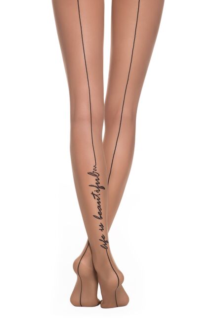 Колготки женские с имитацией шва и тату-рисунком BEAUTY бронзового цвета Колготки женские с имитацией шва и тату-рисунком BEAUTY бронзового цвета - купить в интернет-магазине Conte