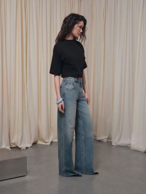 Джинсы wide leg винтажной варки с необработанным краем CON-845 - купить в интернет-магазине Conte