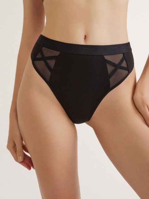 Трусы «бразилиана» на высокой посадке с фигурными вставками из сетки LBR 2995 - купить в интернет-магазине Conte