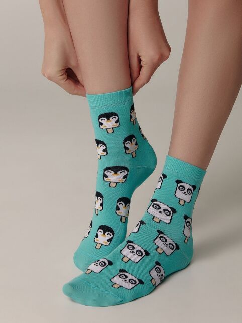 Хлопковые носки с рисунком "panda & penguin" - купить в интернет-магазине Conte