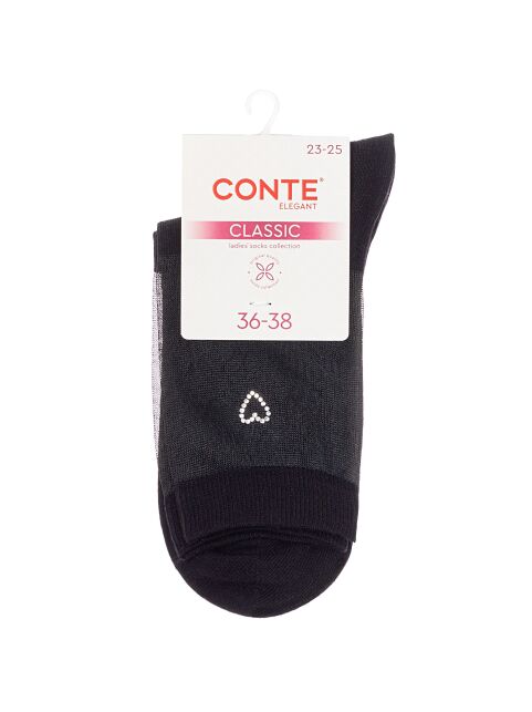 Хлопковые носки со вставкой из прозрачной сетки и стразами в форме сердца - купить в интернет-магазине Conte