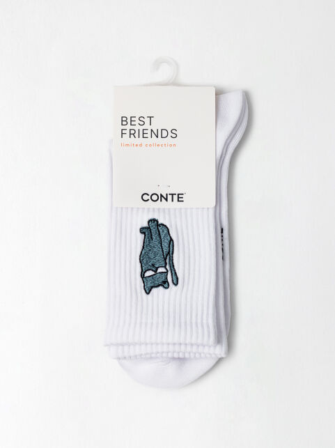 Хлопковые носки с вышивкой «Серый котик» из лимитированной коллекции BEST FRIENDS - купить в интернет-магазине Conte