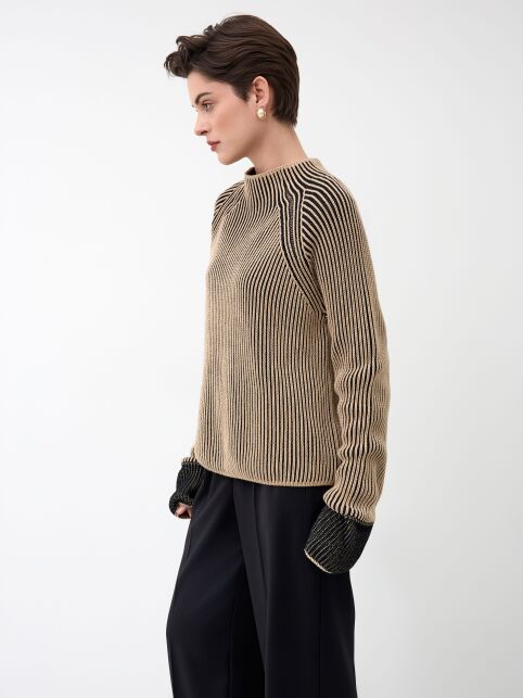 Джемпер объёмного силуэта с воротником стойкой из пряжи с хлопком LDK 24121 - купить в интернет-магазине Conte