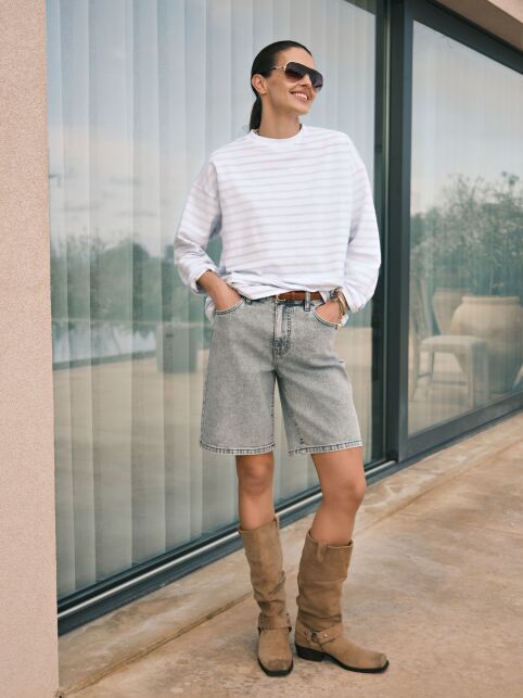 Лонгслив свободного кроя из хлопка в полоску LD 3293 Лонгслив свободного кроя из хлопка в полоску LD 3293 - купить в интернет-магазине Conte