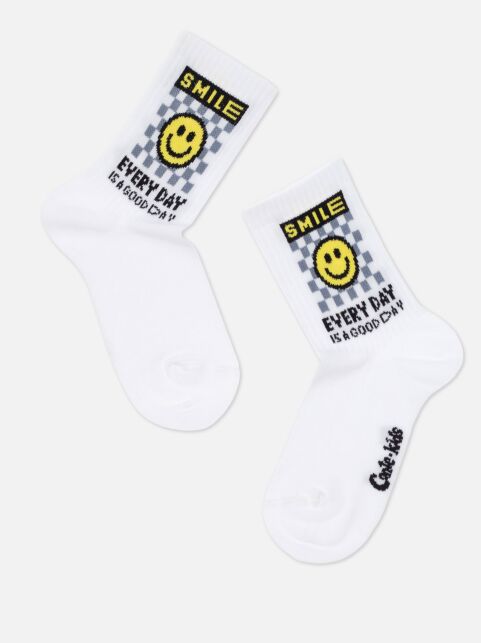 Удлиненные носки из хлопка в рубчик с рисунком "Smile" Удлиненные носки из хлопка в рубчик с рисунком "Smile" - купить в интернет-магазине Conte