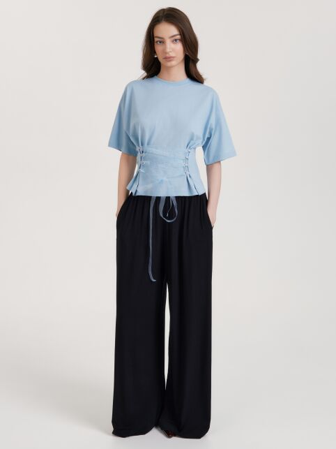 Хлопковая футболка со шнуровкой по переду LD 3445 - купить в интернет-магазине Conte