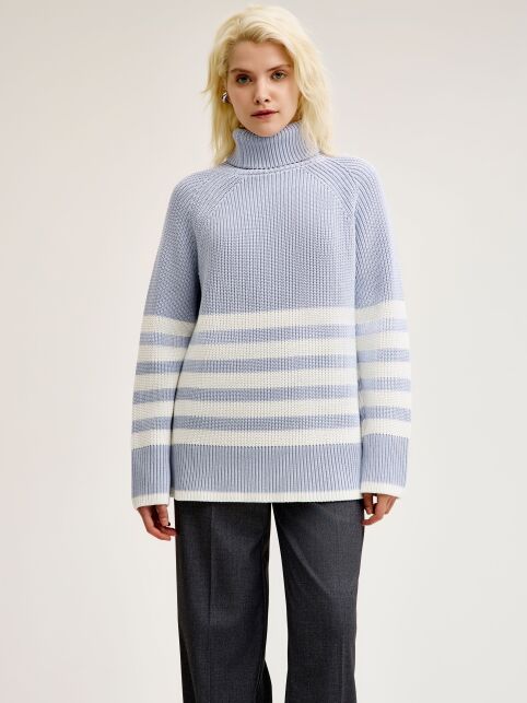 Джемпер объемного силуэта в полоску с отложным воротником из пряжи с хлопком LDK 24116 - купить в интернет-магазине Conte