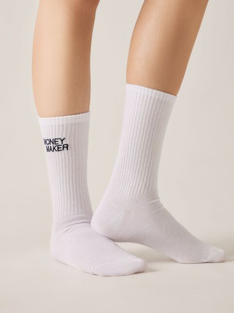 Удлиненные женские носки в рубчик с вышивкой «Money maker» - купить в интернет-магазине Conte