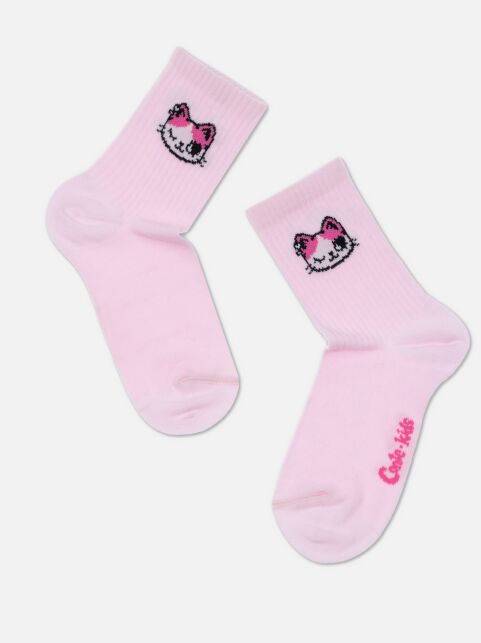 Удлиненные носки из хлопка в рубчик с рисунком "Kitty" - купить в интернет-магазине Conte