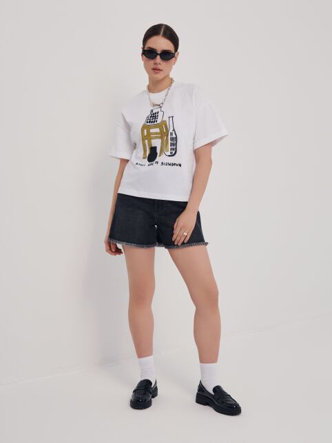 Футболка из хлопка с манжетами по рукавам и рисунком «Still life» LD 2680 - купить в интернет-магазине Conte