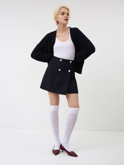 Юбка-mini черная на запах из твида LU 3274 - купить в интернет-магазине Conte