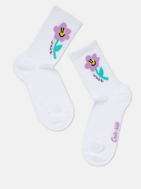 Удлиненные носки из хлопка в рубчик с рисунком "Цветок" - купить в интернет-магазине Conte