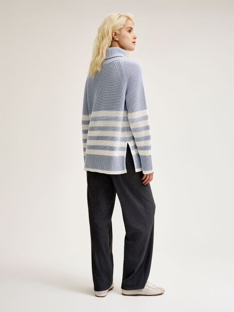 Джемпер объемного силуэта в полоску с отложным воротником из пряжи с хлопком LDK 24116 - купить в интернет-магазине Conte