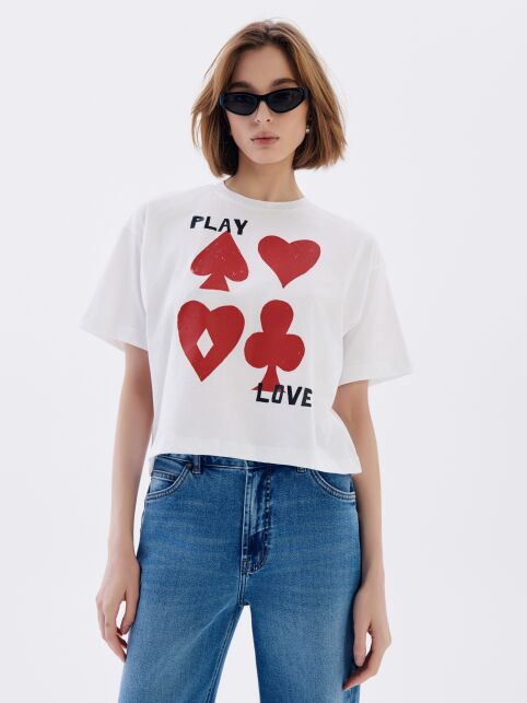 Свободная футболка из хлопка с рисунком «Play» LD 2675 - купить в интернет-магазине Conte