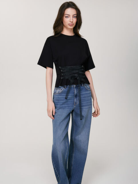 Хлопковая футболка со шнуровкой по переду LD 3445 - купить в интернет-магазине Conte