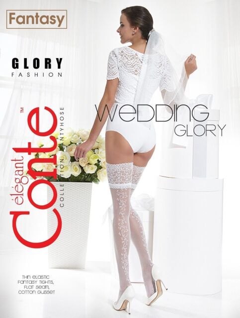 Свадебные чулки с широкой ажурной резинкой GLORY - купить в интернет-магазине Conte