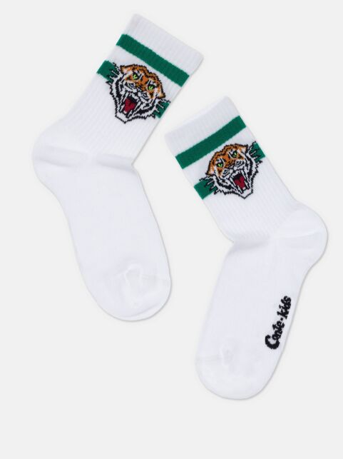 Удлиненные носки из хлопка в рубчик с рисунком "Тигр" Удлиненные носки из хлопка в рубчик с рисунком "Тигр" - купить в интернет-магазине Conte