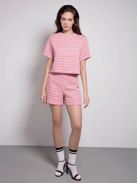 Укороченный розовый джемпер из твида LBU 3010 - купить в интернет-магазине Conte