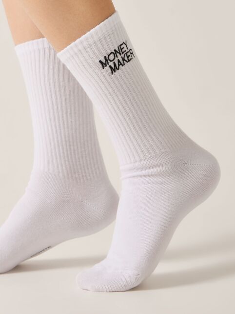 Удлиненные женские носки в рубчик с вышивкой «Money maker» - купить в интернет-магазине Conte