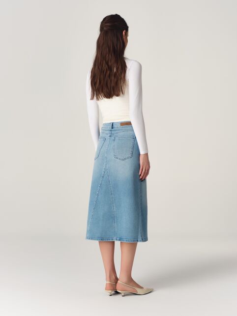 Джинсовая юбка midi с эффектом потёртостей и клиньями CON-894 - купить в интернет-магазине Conte