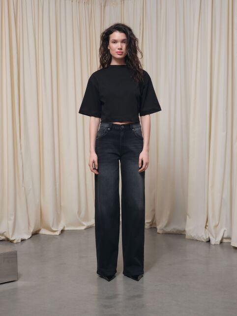 Чёрные джинсы wide leg с дополнительной петлёй для кастомизаций CON-800 - купить в интернет-магазине Conte