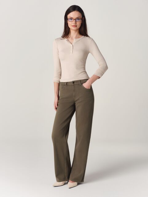 Джинсы straight wide тёмно-оливкового оттенка CON-919 - купить в интернет-магазине Conte