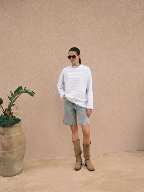 Лонгслив свободного кроя из хлопка в полоску LD 3293 Лонгслив свободного кроя из хлопка в полоску LD 3293 - купить в интернет-магазине Conte