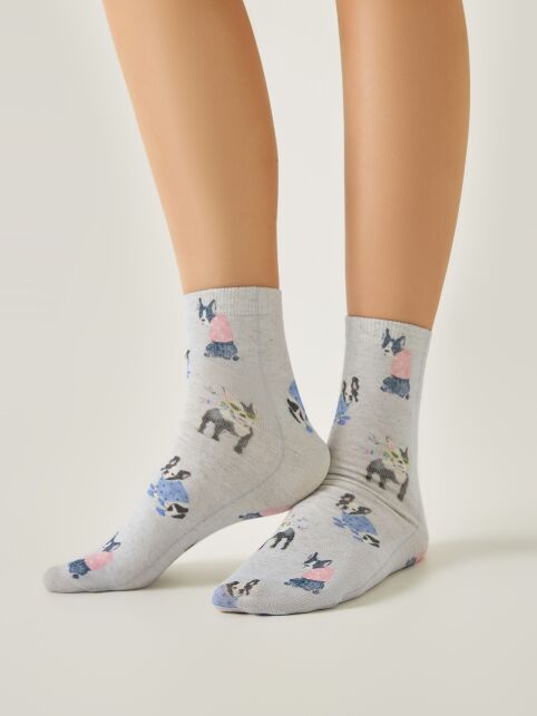 Носки со льном из лимитированной коллекции BEST FRIENDS «Французский бульдог» - купить в интернет-магазине Conte
