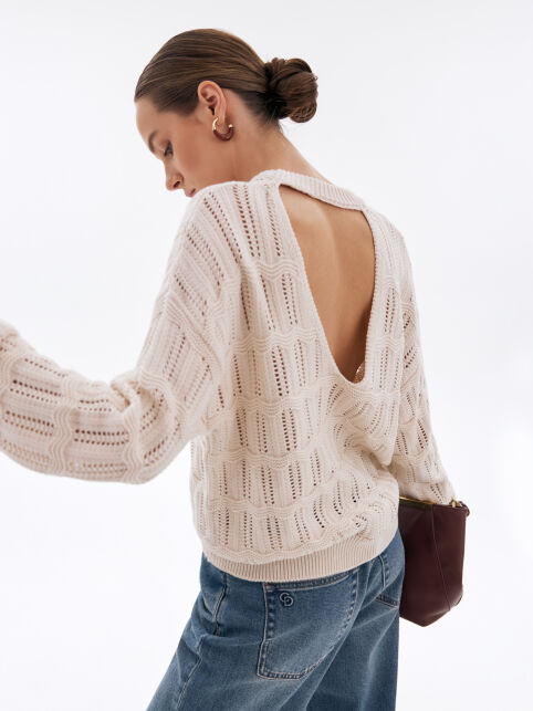 Джемпер ажурного переплетения с V-образным вырезом по спинке LDK2565 - купить в интернет-магазине Conte