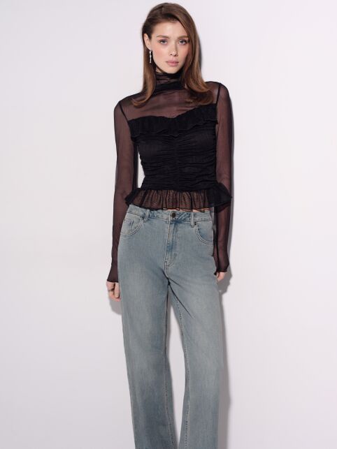 Лонгслив из кружева и сетки с воланами LD 3408 - купить в интернет-магазине Conte