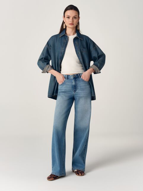 Джинсы wide leg с эффектом потёртостей и вытачками на талии по спинке CON-863 - купить в интернет-магазине Conte