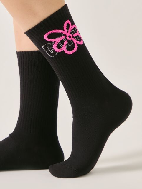 Носки в рубчик с надписью «CONTE» и рисунком «Ромашка» - купить в интернет-магазине Conte