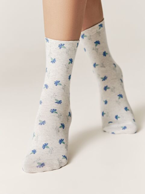 Носки из смесовой пряжи с хлопком и льном «Васильки» - купить в интернет-магазине Conte