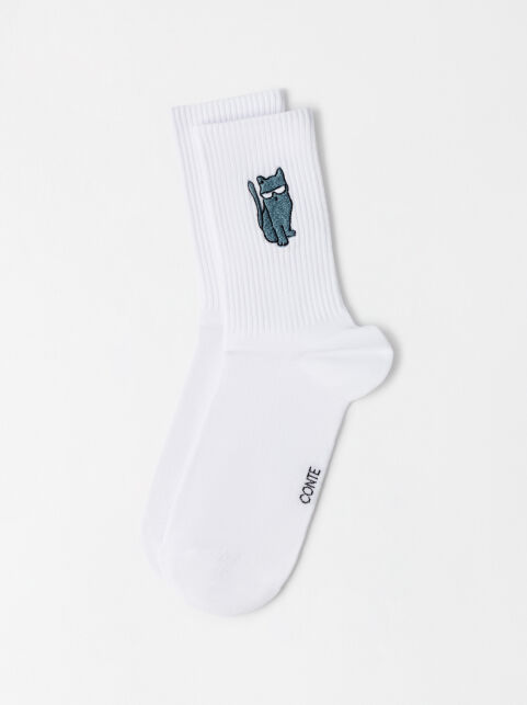 Хлопковые носки с вышивкой «Серый котик» из лимитированной коллекции BEST FRIENDS - купить в интернет-магазине Conte