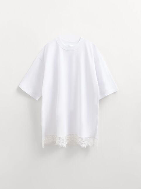 Удлинённая футболка из хлопка с кружевом по низу LD 3083 - купить в интернет-магазине Conte