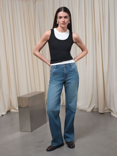 Синие джинсы straight с эффектом потёртостей СON-812 - купить в интернет-магазине Conte
