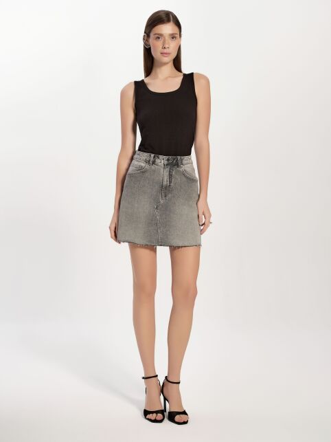 Джинсовая юбка-mini оксидной варки со вставками по бокам CON-761 - купить в интернет-магазине Conte