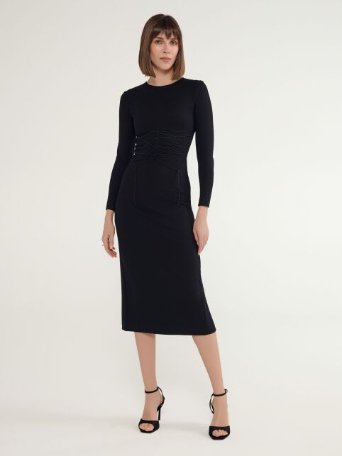 Платье из плотного эластичного полотна со шнуровкой по переду LPL 2921 - купить в интернет-магазине Conte