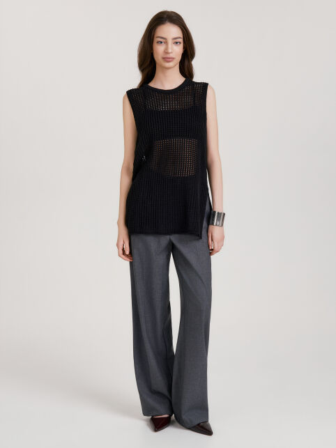 Ажурный жилет с разрезами из пряжи с хлопком и модалом LDK2558 - купить в интернет-магазине Conte