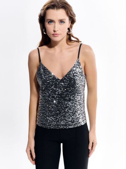 Топ с V-образным вырезом c пайетками на подкладке LTD 3151 Топ с V-образным вырезом c пайетками на подкладке LTD 3151 - купить в интернет-магазине Conte